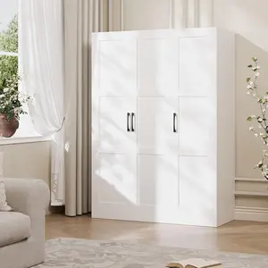 Modern 3-Door Wooden Wardrobe – Standing Closet Cabinet with Doors and Shelves, Large Capacity Storage for Bedroom Clothes