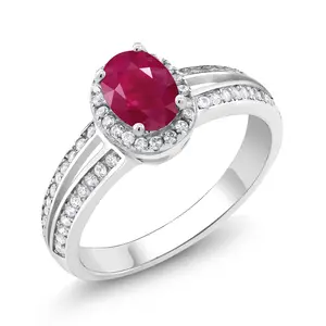 1.60 Ct 7x5mm Oval Red Ruby 925 Sterling Silver Ring