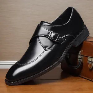 Men's large size retro vintage monk shoes with adjustable buckle strap, non-slip rubber sole, durable formal shoes, men's business shoes 61809