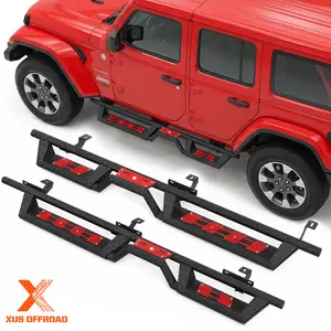 Running Boards Compatible For 2018-2026 Jeep Wrangler JL 4 Door Black Powder Coated Nerf Bar w/Two Stairs Design Two-Color Pedals Switchable Freely Car Accessories Vehicle