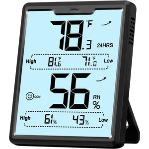 Digital Hygrometer Room  Indoor, Humidity Meter with Large LCD Display, Backlight Temperature Humidity  with Max Min Records, Black