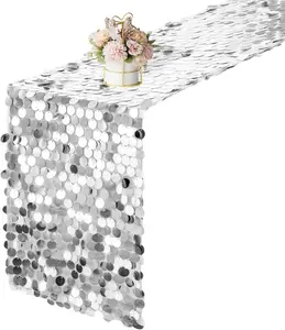 12 x 108 Inch  Sequin Table Runner Glitter Rectangle Big Sequin Table Runner for Wedding Party Birthday Christmas Halloween Decoration (1 Pack)