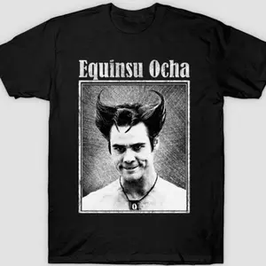 Vintage Equinsu Ocha Graphic T-Shirt, Funny White Devil Meme Tee, Retro 90s Comedy Movie Shirt, Cult Classic Jim Carrey Inspired Streetwear, Unisex Humor Graphic Tee N3H OAO 4H8 1KF GOU