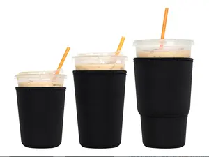 3 Pack Reusable Iced Coffee Sleeves - Insulator Sleeve for Cold Beverages, Neoprene Cup Holder for Starbucks Coffee, Dunkin Coffee, More (Black)