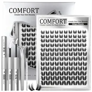 120 Piece Rabbit Eyelash Cluster Set, Lashes Kit, Cartoon Fairy Pointed Lashes, Wet Look Effect, Dense Mixed Length, Beginner Friendly with Glue, Cosmetic