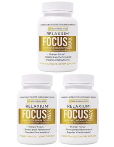 Relaxium FocusMax, Brain & Focus Health Supplement, Mental Clarity Support, Proven Concentration, Focus, Memory, & Nootropics Booster, USA-Manufactured, 30 Vegan Capsules (Pack of 3)