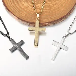 Silver Color/Black/Gold Plated Stainless Steel Jesus Christ Cross Pendant Necklace For Men Women