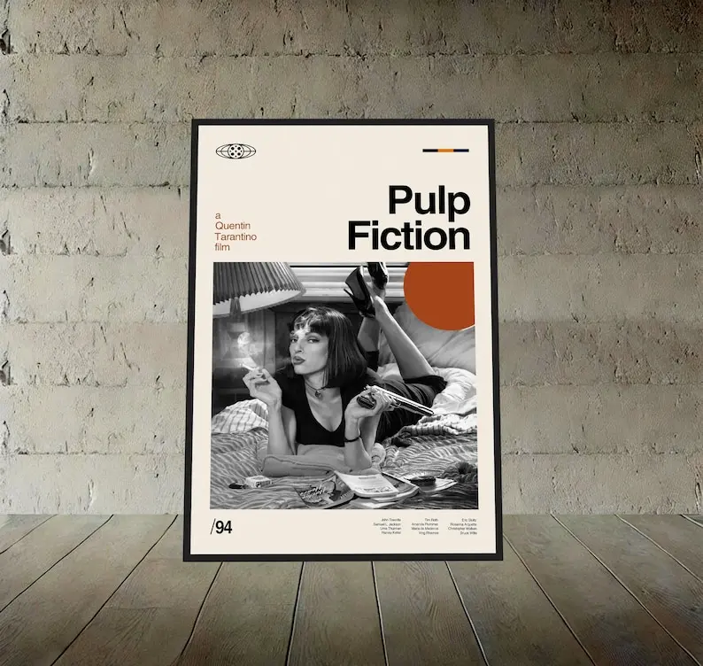 Pulp Fiction Movie Poster, Pulp Fiction Print, Movie Poster, Midcentury Art, Minimalist Art, Vintage Poster, Wall Decor
