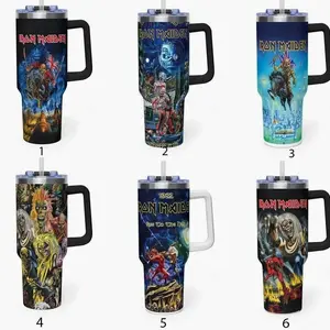 Iron Maiden 40oz Tumbler With Handle – Insulated Stainless Steel Travel Mug, Heavy Metal Fan Gift