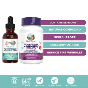 MaryRuth's Liquid Chlorophyll + Skin Restore & Renew Gummies Bundle - Vegan Chlorophyll Liquid Drops 2 oz - Skin Restore + Renew Gummies 60 ct