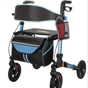 Lightweight Folding Rollator Walker with 8" All-Terrain Wheels - 300lbs Capacity 6-Height Adjustable Seat & Backrest Tires Safety
