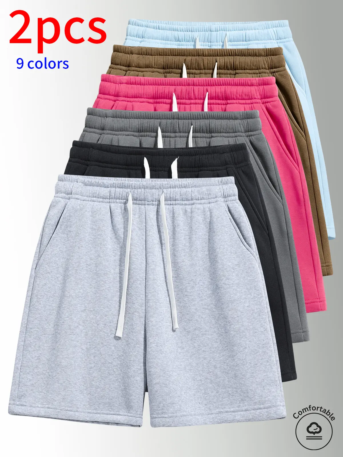 2-pack men’s shorts: 5-inch shorts with a drawstring waistband, simple solid colors that are easy to match. Suitable for summer daily commuting and work, outdoor running, holiday casual sports—wearable by both men and women.