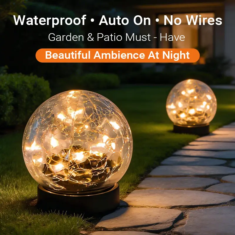 Solar Outdoor Cracked Glass Globe Lights - Waterproof Solar Orbs for Garden, Patio Decor - Home Improvement Outdoor Lighting, Solar Outdoor Lights