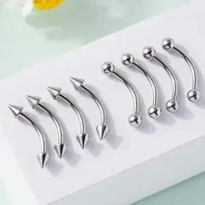 Oufer 16G 8/10MM 8PCS Balls and Spikes Rook Eyebrow Ring Curved Bar