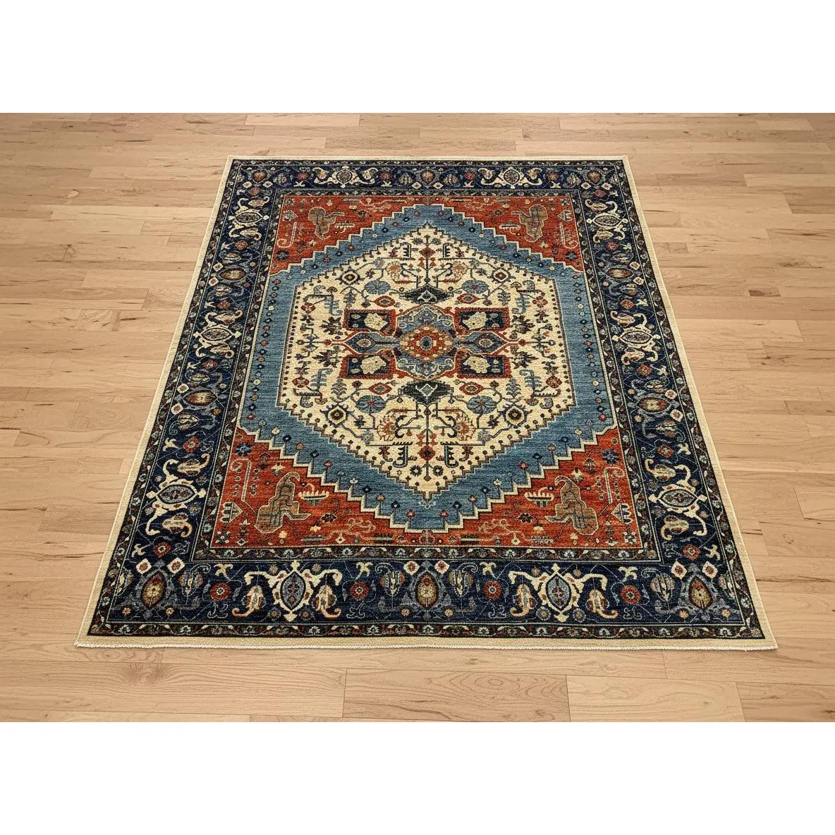 8X10 Afghan Heriz Red/Navy Handmade Wool Rug # 14623