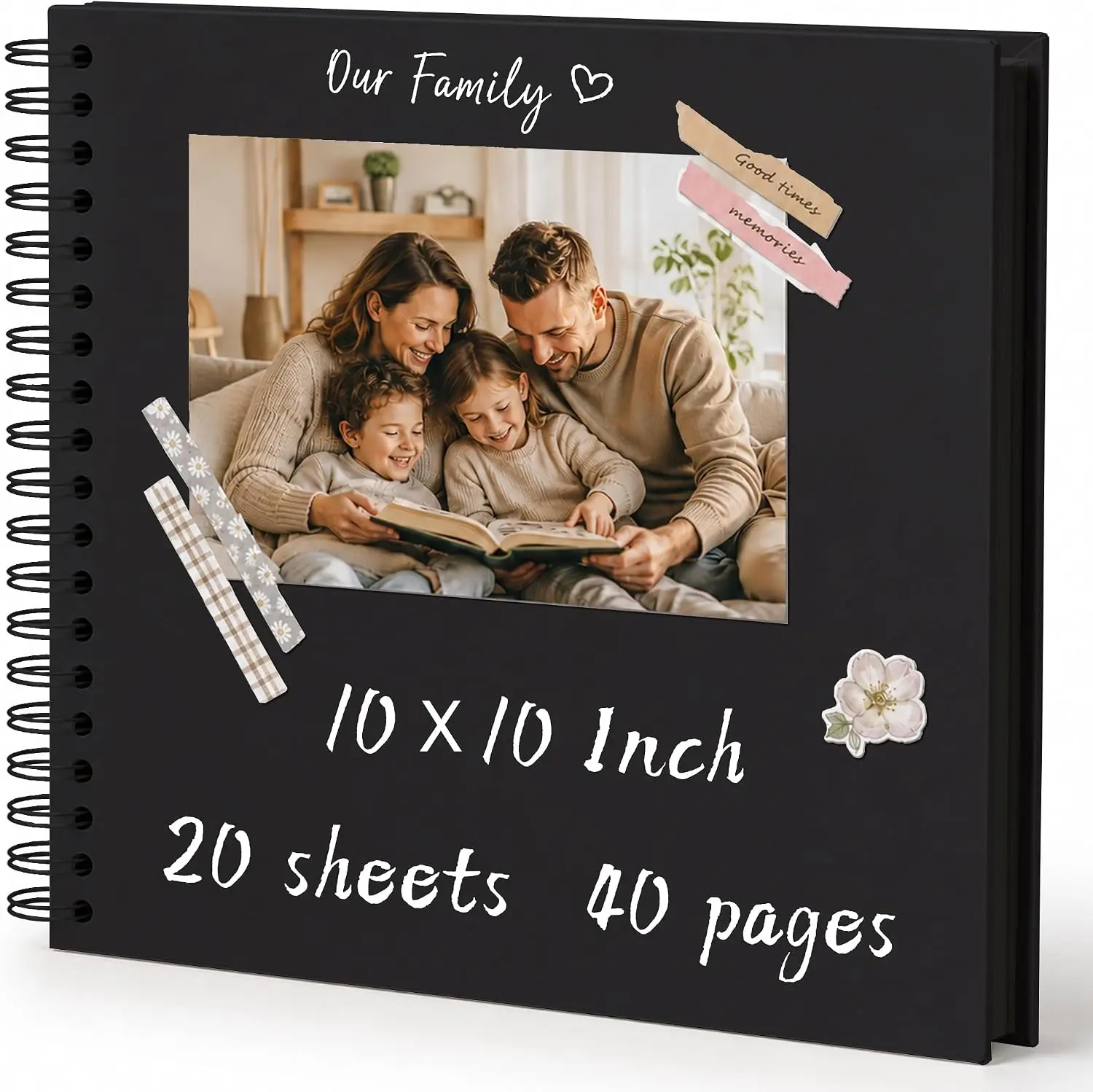 10x10 Inch Large  Scrapbook Book  40 Pages, Black Thick Kraft Paper Scrap Book , Scrapbook Book for Wedding, Anniversary, Baby, Family, Travel, DIY Projects