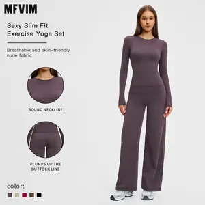 MFVIM Women’s Sporty Two-Piece Set, Quick-Dry Slim-Fit T-Shirt & High-Waist Yoga Pants, Soft, Skin-Friendly Fabric, All-Season Wear, Yoga Clothing Set