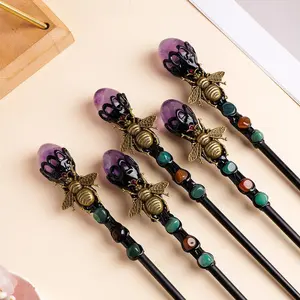 Brazilian Amethyst Bee Crystal Scepter, Natural Gemstone Rolling Stone, Witch Magic Energy Wand, Halloween Decorations, Unique Crystals
