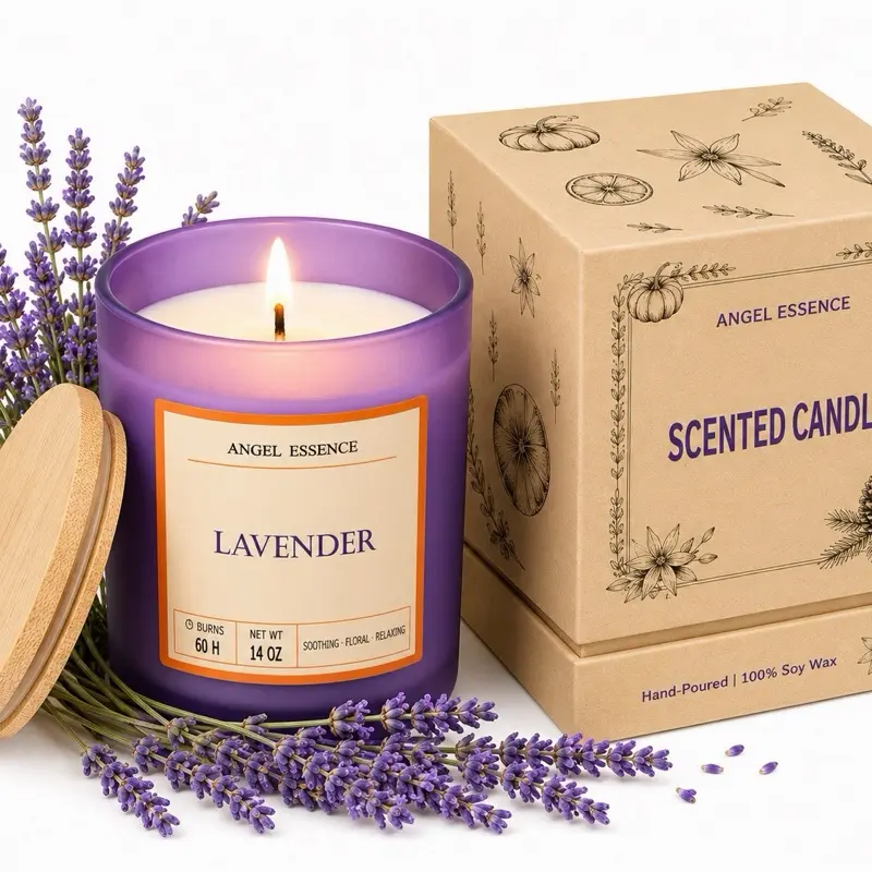 14 Oz Lavender Scented Creamy Soy Candle - Hand-Poured Natural Soy Wax Glass Aromatherapy Candle, Relaxing Home Decor Fragrance Item