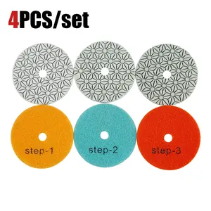 LOZLIN 4PCS/Set 4" Diamond Polishing Pads 3-Step Water-Worn Wet - for Granite, Marble, Stone, Concrete - Sharp Flexible Sanding Disc for Angle Grinder/Polisher Tool