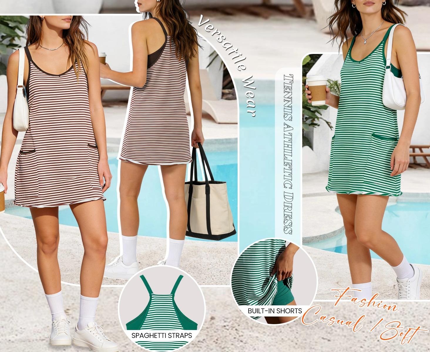 Tanming Women's Summer Sleeveless 4th Of July V-Neck Striped Athletic Mini Dress with Built-in Shorts - Gym Wear, Athleisure, Beach Outfits, Sun Dresses Tanming Women's Summer Sleeveless 4th Of July V-Neck Striped Athletic Mini Dress with Built-in Shorts - Gym Wear, Athleisure, Beach Outfits, Sun Dresses