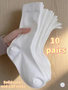 10-pair pack of women's solid color wide-cut comfortable simple maternity socks, postpartum socks, moisture-wicking and breathable mid-calf socks, off-white mid-calf socks