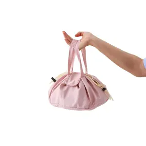 Barrel Drawstring Makeup Bag Large Cosmetic Bag Make up Bags Women and Girls Toiletry Organizer for Travel Toiletries Accessories Essentials