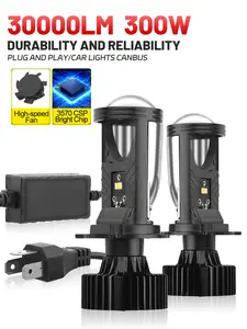 Roadsun H4 Car LED Front Lights Projection Headlights, High Low Beam, 6000k Turbine Fan, Aluminum, Left Hand Drive, 12-24v, No Battery Needed