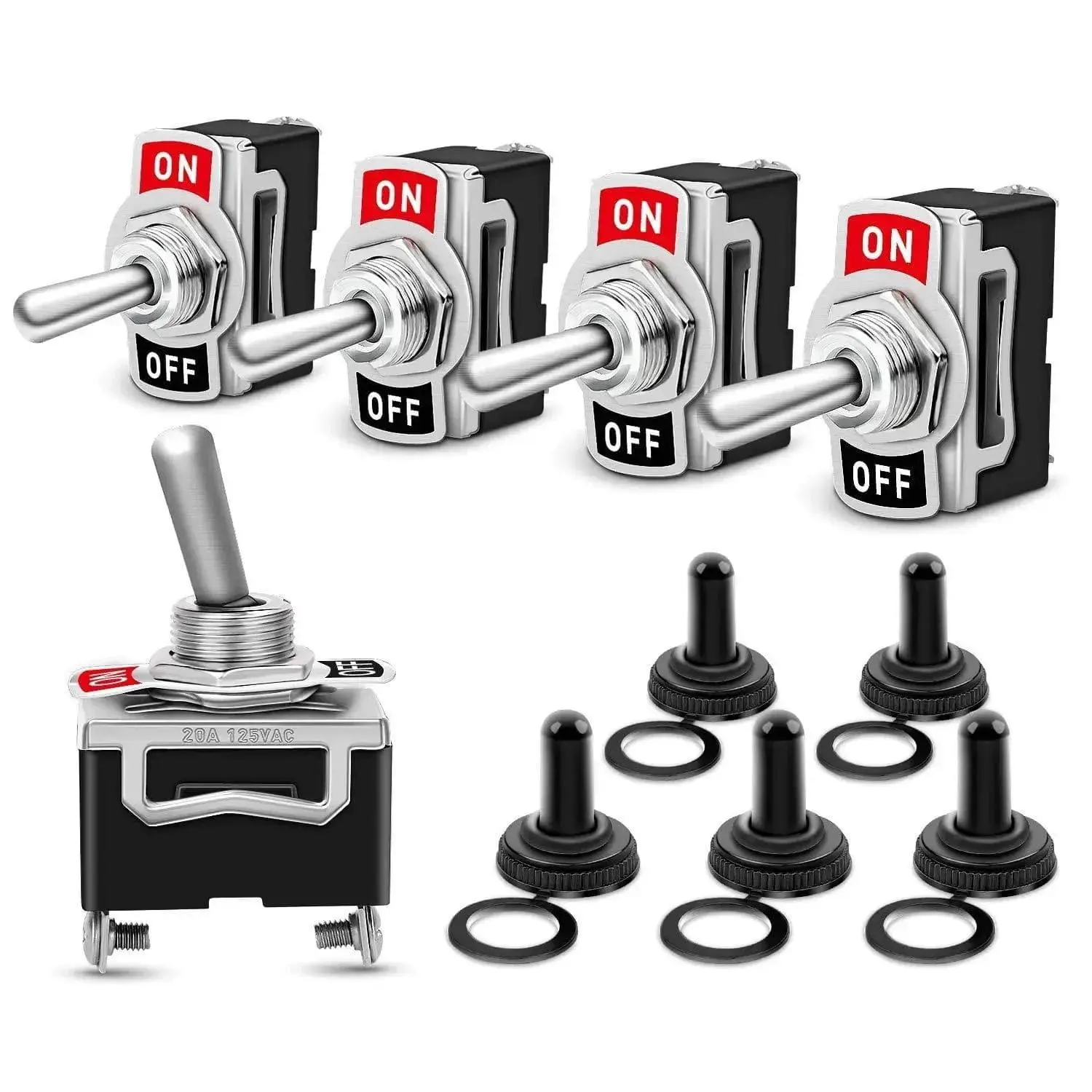 Nilight 5-Pack 2-Pin ON/OFF SPST Toggle Switch - Waterproof, Solid, Metal Plastic, ON/OFF Control, with Waterproof Cap for Home Improvement Electrical Supplies, Marine Users