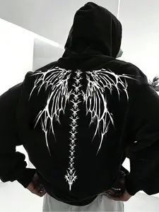 Men's Bone Print Hoodie, Graphic Hoodies, Casual Streetwear Hoodie, Winter Comfortable Clothing, Soft Warm Fabric, Fashion Design, Suitable for Cold Weather