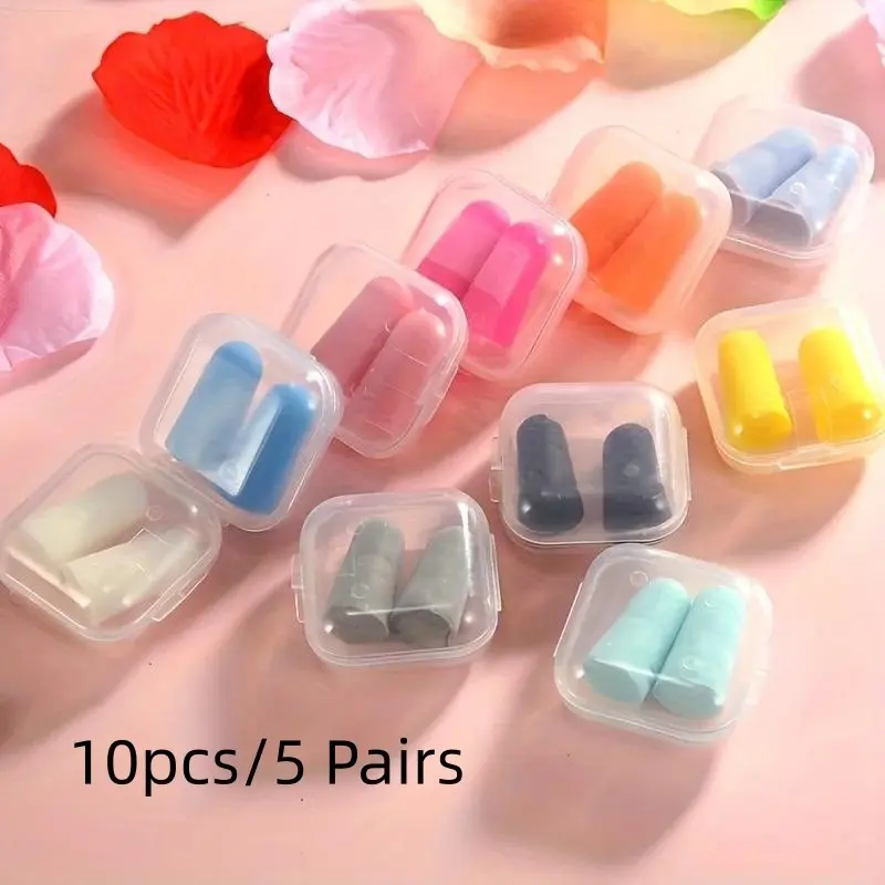 10pcs/5 Pairs - Sponge Silent Earbuds; Reusable; Suitable for Noisy Environments; Deep Sleep Multi-Purpose Waterproof Earplugs, Earplugs for Swimming, Earplugs for Sleeping, Swimming Accessories
