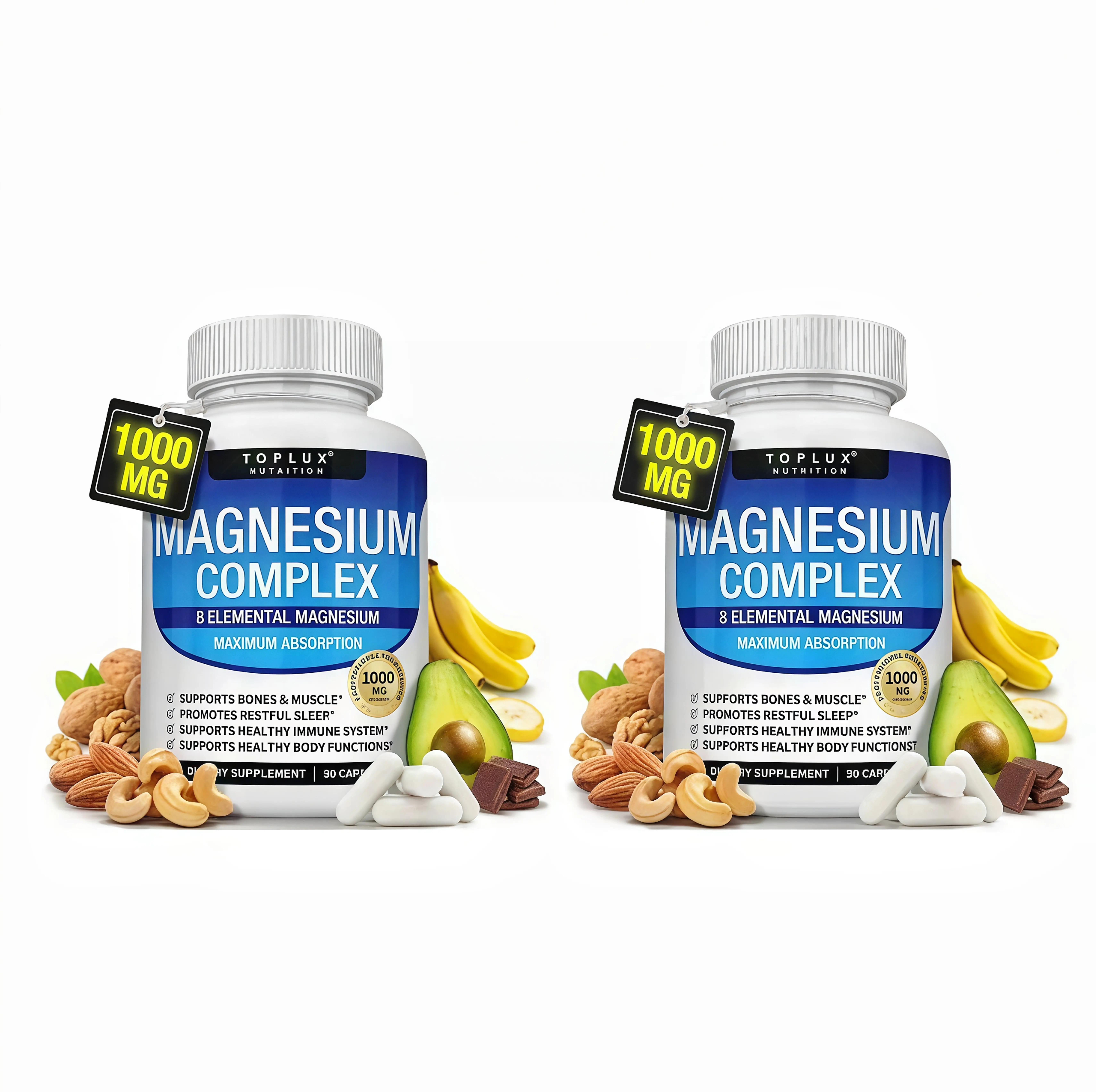 2 Piece Toplux Magnesium Complex MM 8 Essential Magnesium Supplement 1000mg Fitness Edible