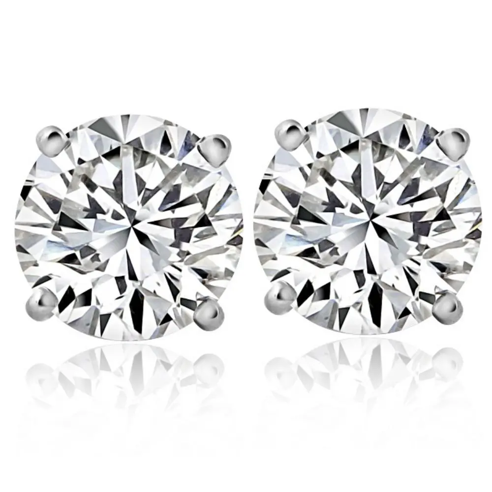 2 1/4 Ct T.W. Round Cut Diamond Studs Lab Grown 14k White Gold