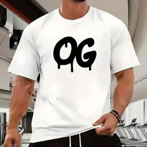 OG -  Letter Printed Men's - Fashionable Short Sleeve T-shirt, Comfortable Retro Style Street Trendy Enthusiasts Must Have Menswear Top Streetwear Tshirt Tropical Crewneck