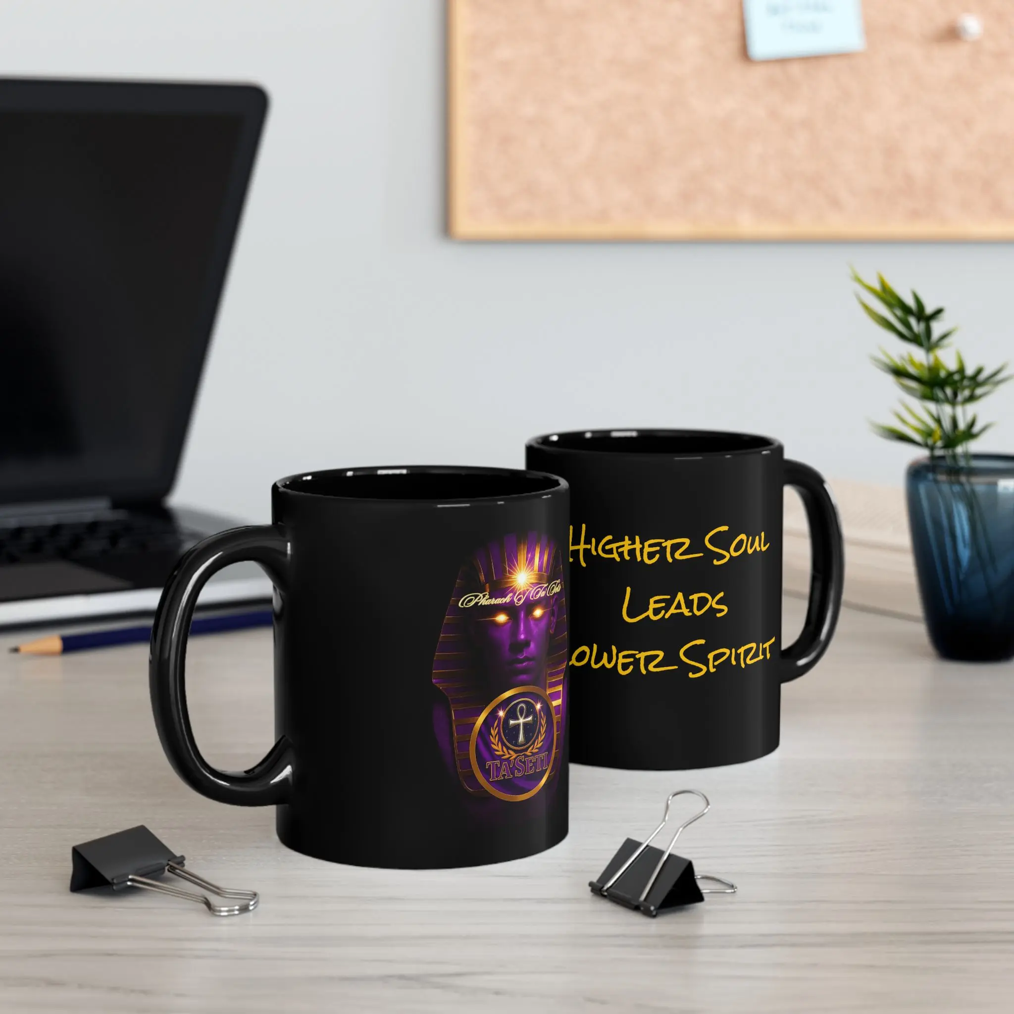 Ta'Seti Spiritual Soul 'Higher Soul Leads Lower Spirit 'Ceramic Mug | Amethyst Gold Medallion, 11oz 15oz
