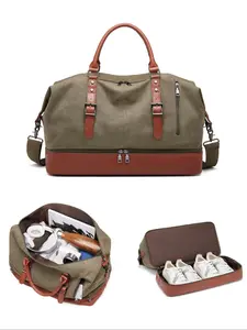 Canvas Travel Bag, Large Capacity Weekender Bag with Shoe Compartment, Durable Canvas Travel Bag for Men & Women, Travel Essentials