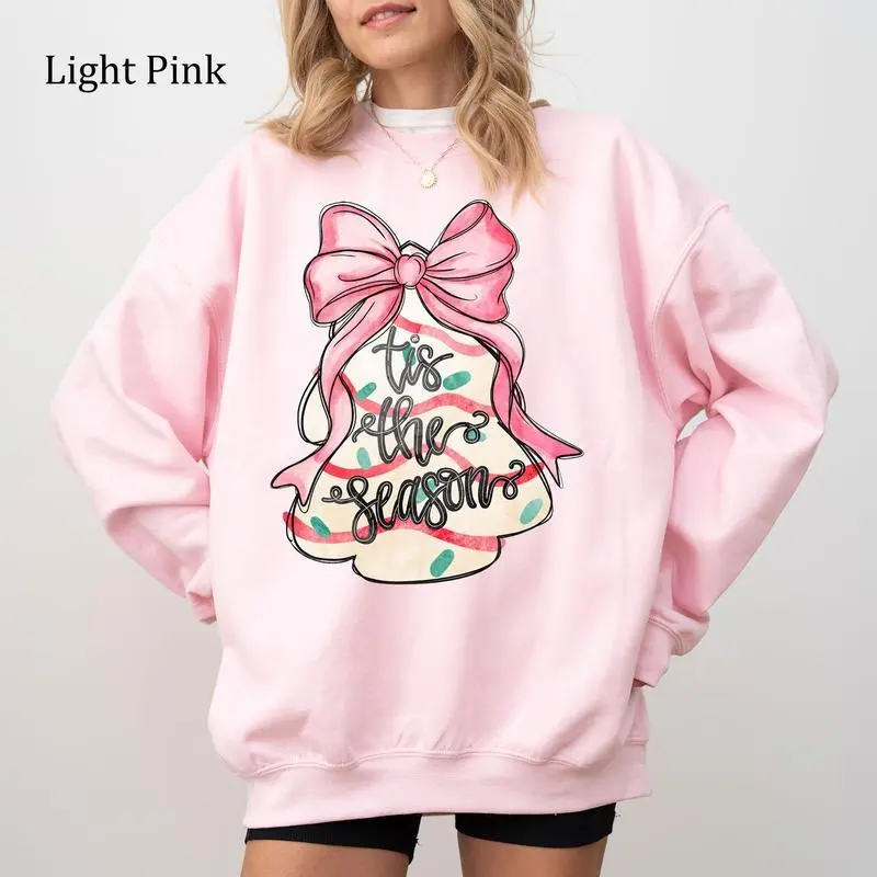 Coquette Christmas Tree Cakes Sweatshirts Hoodie, Pink Christmas Tis The Season Shirt, Little Debbie Christmas Cakes, Printed Pullover Sweatshirt, Womenswear