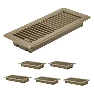 VEVOR 4 x 10 Inch Floor Registers, Summervibes, 6-Pack Vent Grilles, HVAC Heavy-Duty Walkable Iron Floor Vents, Easily Adjustable Rust-Proof Air Vents Deflector with Metal Damper, Ideal for Home & Office, Brown