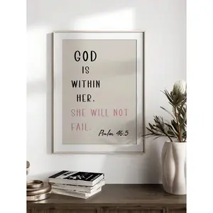 Christian Inspirational Quote Canvas Poster, Minimalist Bible Verse Wall Art, God Is Within Her Print, Unframed Canvas Poster