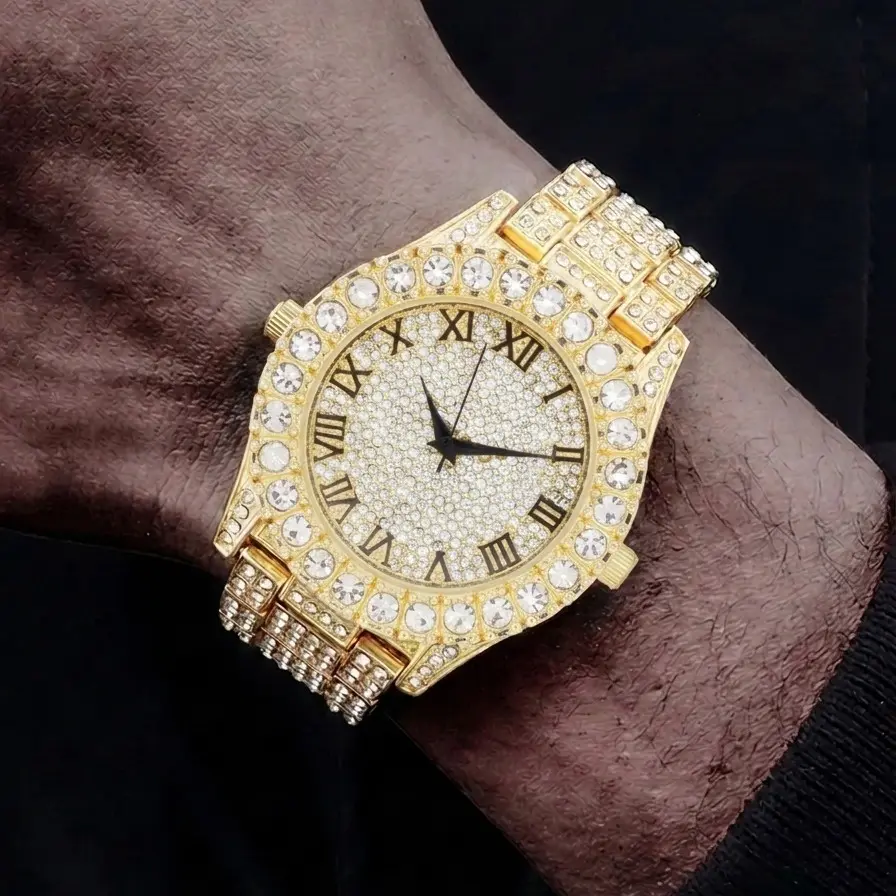 Iced Out Bling Trendy Men's Quartz Wrist , Fashion Accessory ST10327 Watch Diamond Luxury Elegant, Hip-Hop Style, Shiny Quartz Watch, Fashion, Punk Style Unisex Birthday Party Jewelry Gift, Rhinestone Decorated, Rhinestones, Stylish Watch, Street Decor
