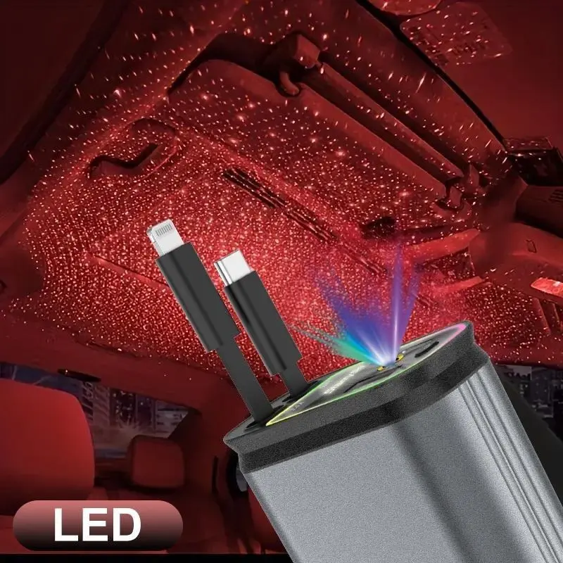4 1  Starlight in roof charging cable super fast retractable car charger with Anti-Tangle Retractable Cables, Dual Charge Port，Fast Charging Adapter -Automotive  car charger  led light
