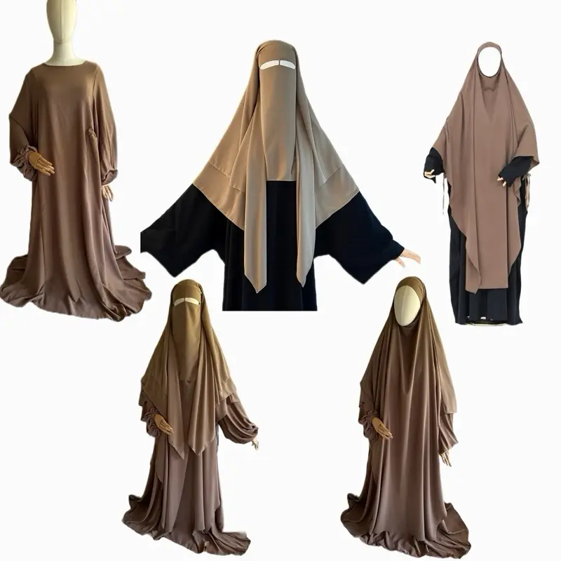 3 piece/ Long khimar, lantern sleeve abaya, and three layers niqab