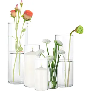 5 pack cylinder vases set clear glass vases for centerpieces inch tall flower vase for home decor flower vase for table decorative hurricane floating candle holders