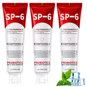 SP-6 Super Probiotic-G Brightening Toothpaste - 4.9oz Each Tube - Gentle Formula for Sensitive Teeth - Long Lasting Freshness & Mint Flavor - Improves Oral Mucosa Freshens Breath Whitens Teeth for Family