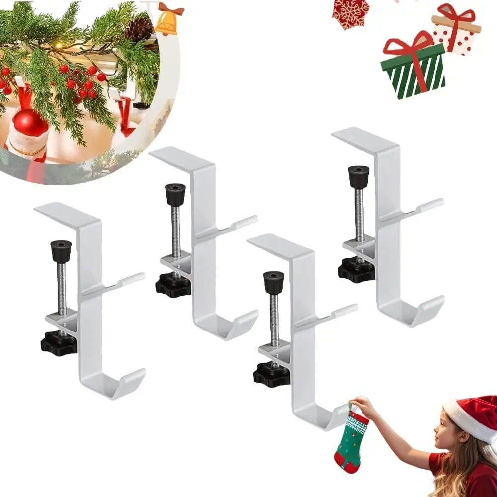 2-in-1 Christmas Decorative Garland Hangers & Fireplace Stocking Holders, Easy-Install Adjustable No-Drill Mantle Hooks for Holiday Home Decoration