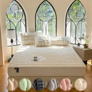 Luxury Faux Rabbit Fur Striped Fitted Sheet Set 3pcs – Ultra Soft Warm Solid Bedding, Elastic Band & Machine Washable, Includes 1 Fitted Sheet + 1/2 Pillowcases, All Season Bedding for Bedroom, Dorm & Sofa Decor, Christmas Gift, Bedding Sheets