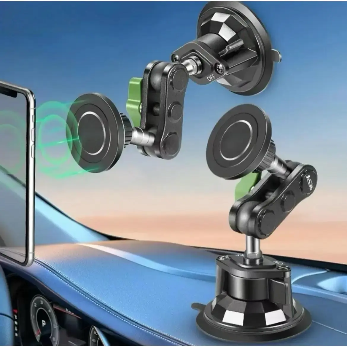 Magnetic Cellphone Car Holder - 360° Rotation Folding Strong Suction Universal Windshield Mirror Mount, Hands Free Driving Accessory for Car Interior Use