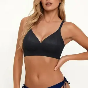 Heybra Outlets Women's No-Wire Plus-Size Bra V-Neck Push-Up Supportive Comfortable Basic Bridal Lingerie Thin Top Thick Bottom Stretchable Fabric Minimalist Nylon Essential Smooth