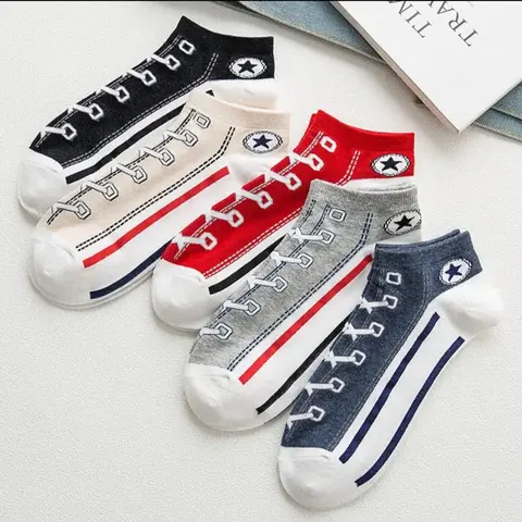 5 Pairs Trendy Cotton Socks for Men and Women - Short Tube Low Cut Non-Slip Boat Socks for Sports Menswear Set