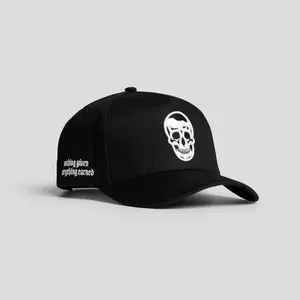 Upgrade Your Training Headwear with the Black/White 5-Panel Skull Hat in Cotton Material